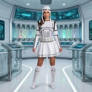 Star Wars Stormtrooper Costume Womens Large 10-14 Dress Belt Socks Headpiece Set